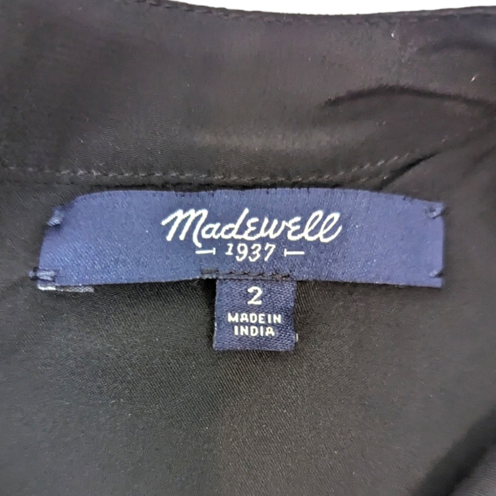 Madewell Silk Sequin Mini Dress Womens 2 Black Gold Cocktail Party Short Sleeve - Picture 6 of 11